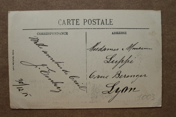 Postcard PC Creil 1915 destroyed houses Rue Gambetta Cafe Billard bicycle France 60 Oise